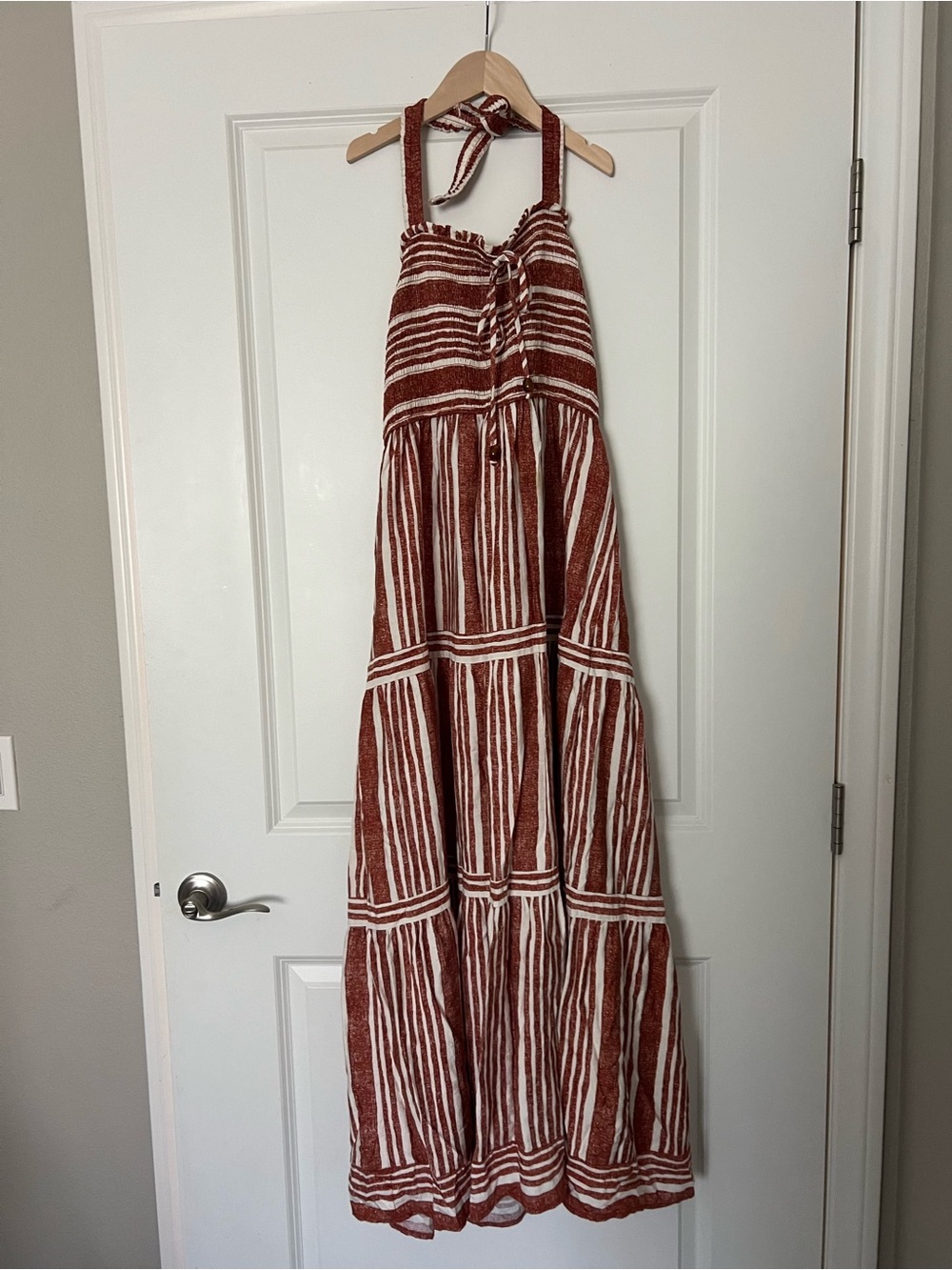 Striped Halter Maxi Dress in Rust and White